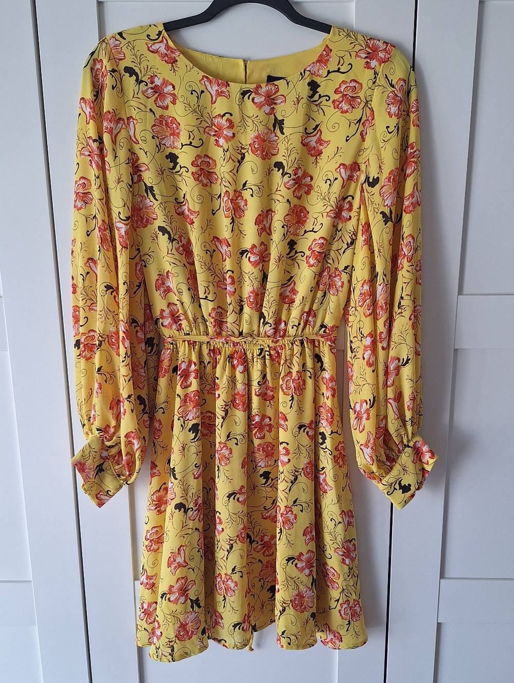 Halogen Yellow Floral Garden Short Dress with Coral Pink Blooms